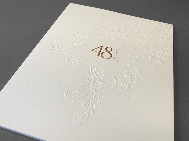 48 Pall Mall brochure with sculptured die embossing
