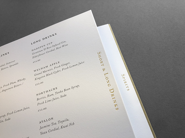 Gold foil text on menu
