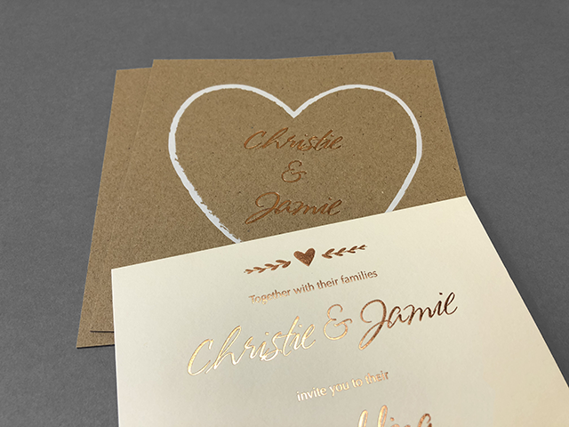 White foil wedding invitation