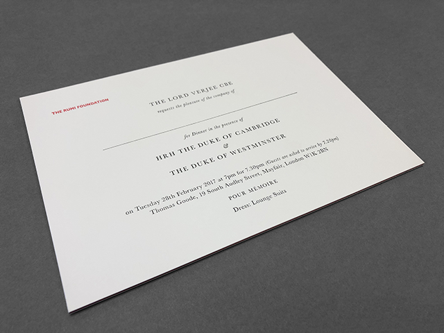 Letterpress invitation for the Rumi Foundation