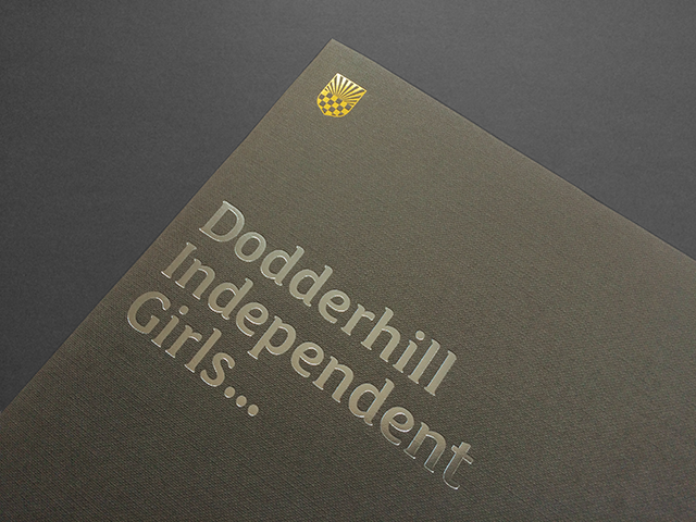 Dodderhill School Brochure with silver and yellow foil on the outer cover